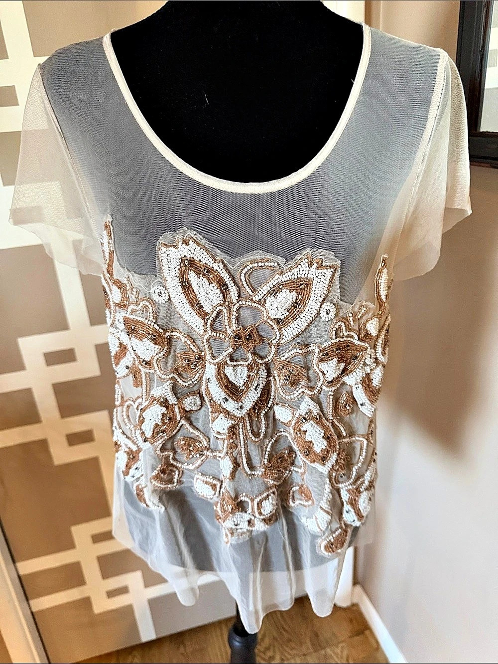 Kimchi Blue Urban Outfitters Cinderella Beaded Sheer Mesh Top NWOT Sz L